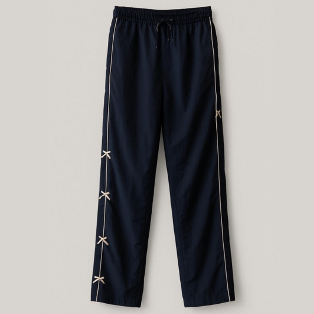 Coco + Shay Black with white light pink bows Track Pants